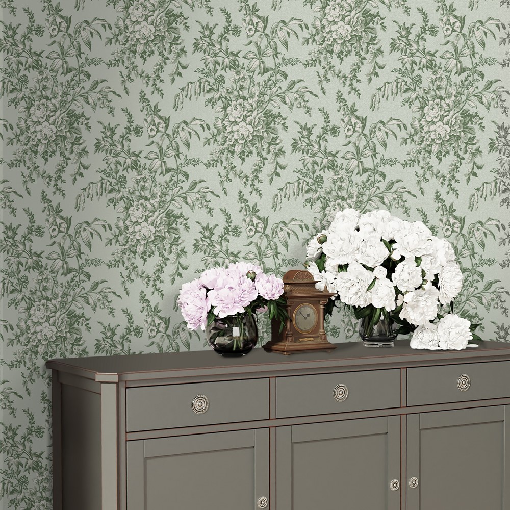 Picardie Floral Wallpaper 114899 by Laura Ashley in Sage Green